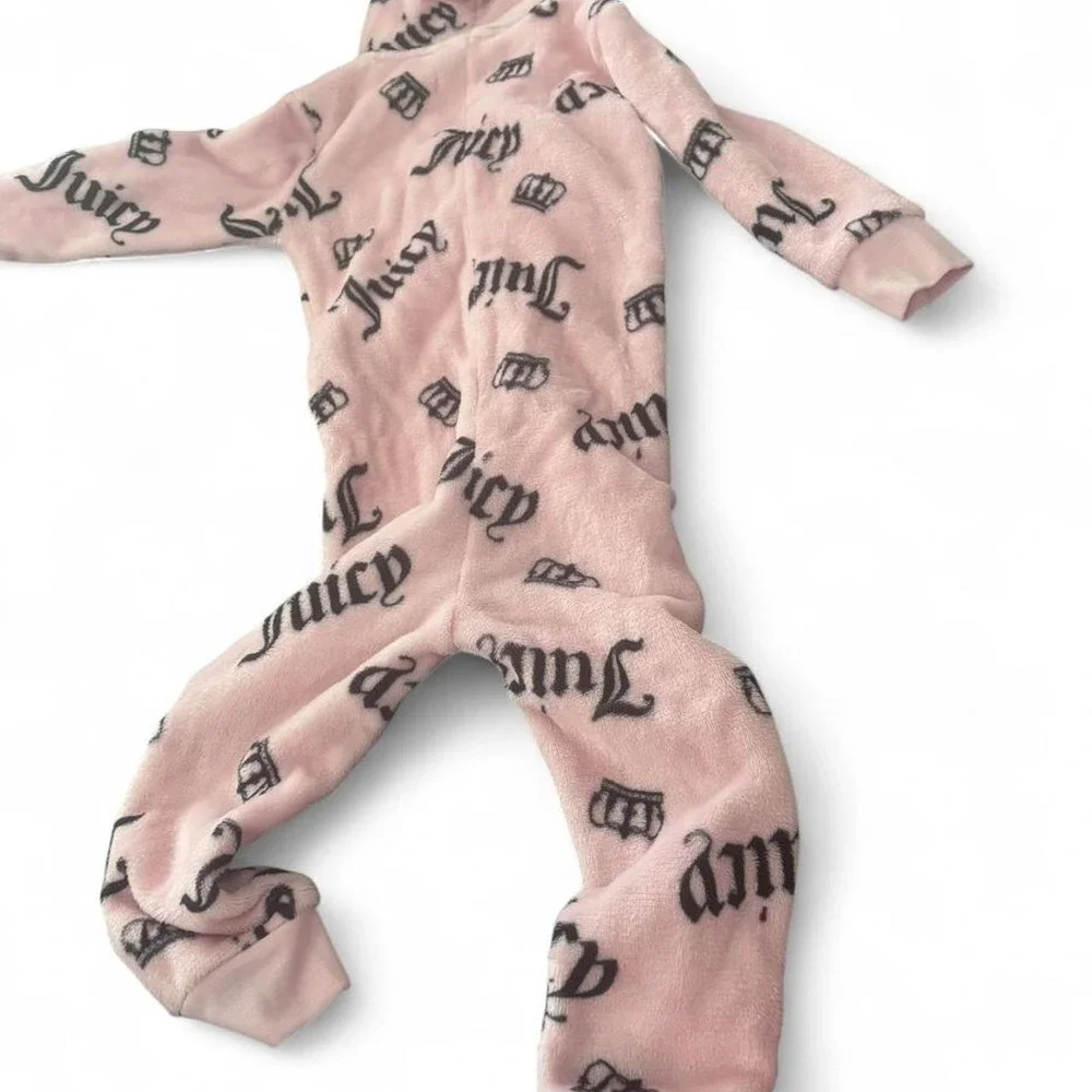 Juicy Couture Girls Pink Logo Fleece Hooded Pajama Onesie Size 4T
